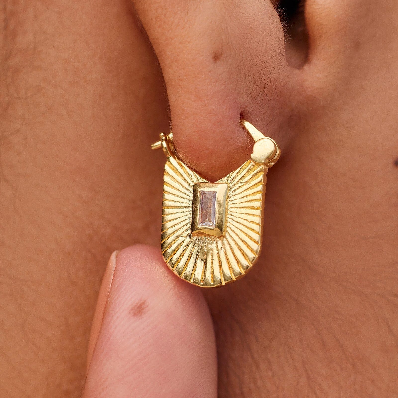 Baguette Sunburst Hoop Earrings - Image 6