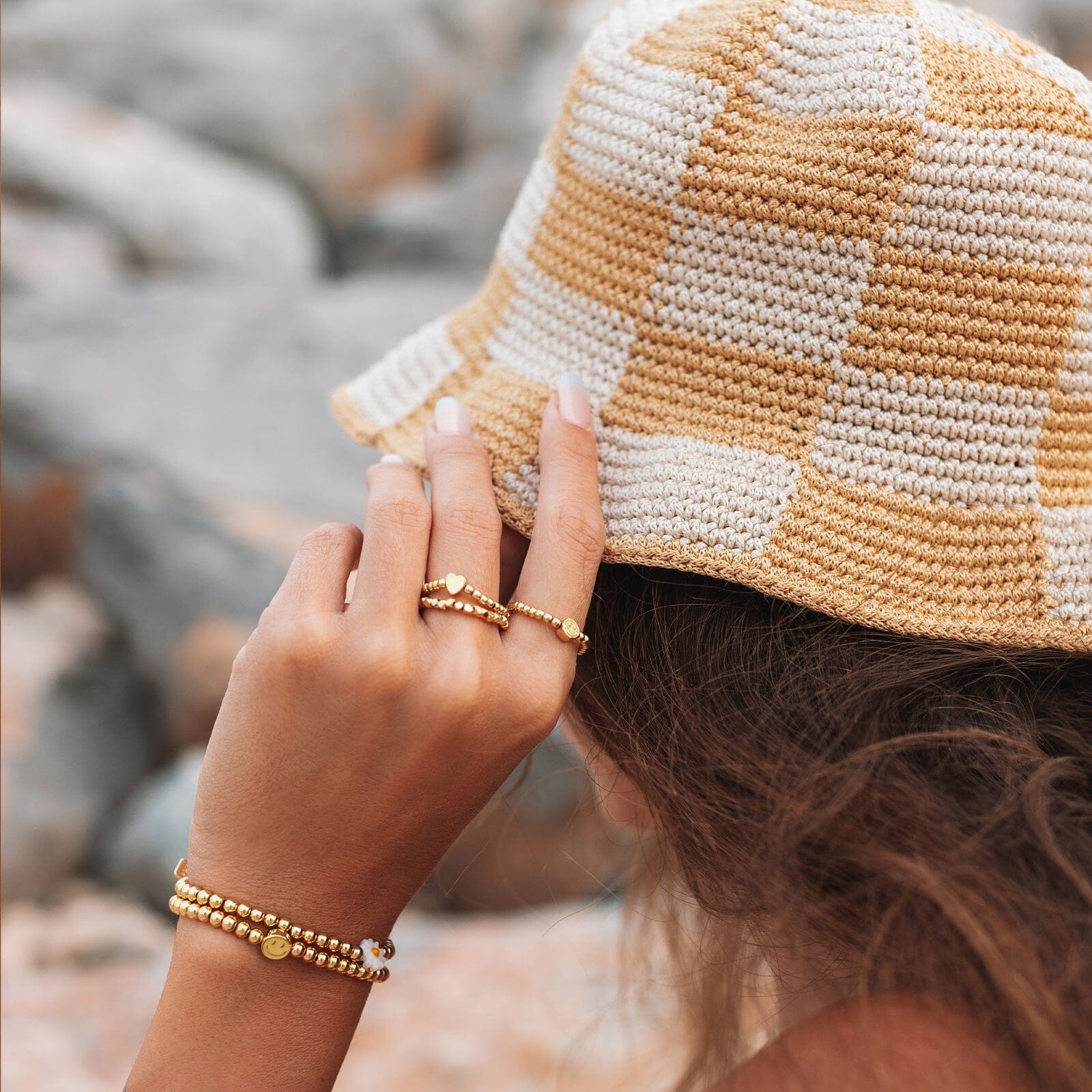 Faceted Gold Bead Stretch Ring - Image 5